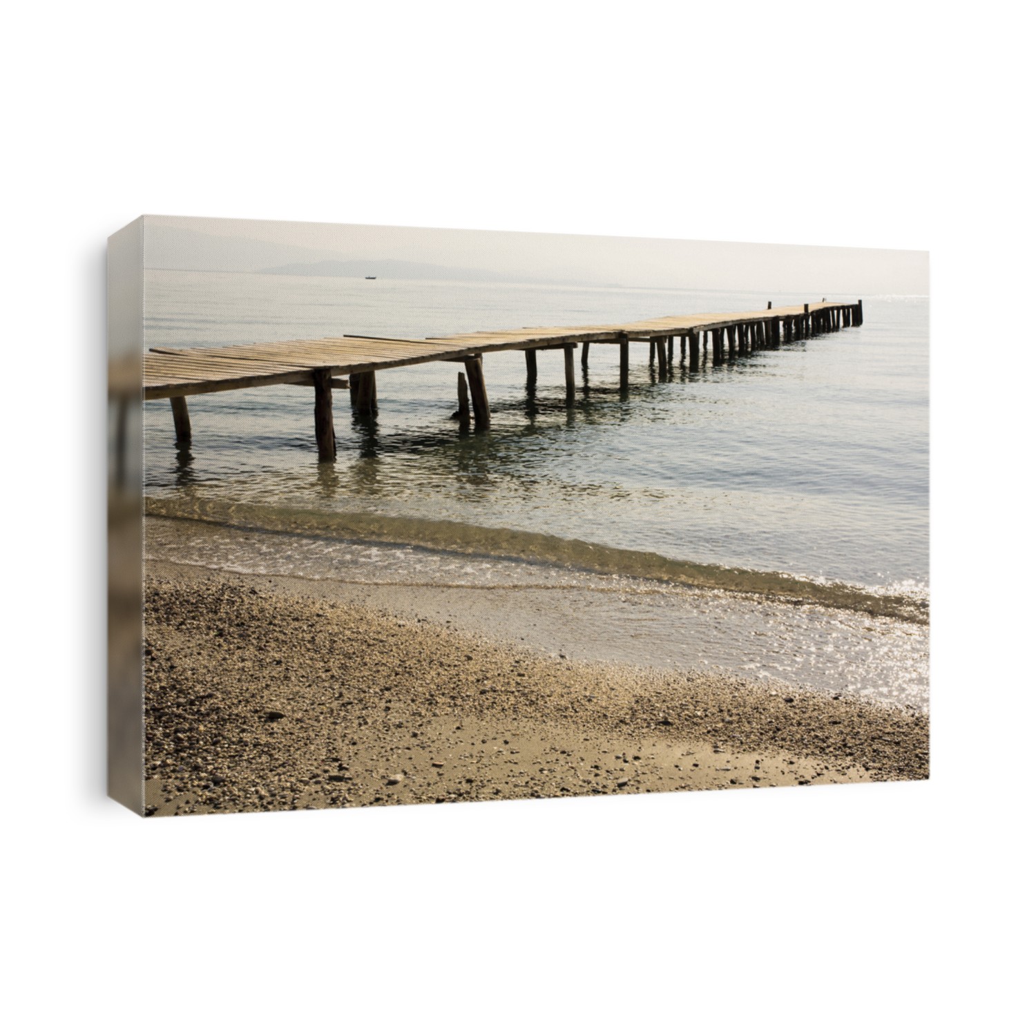 wooden jetty at beach of Ipsos, Corfu, in the morning