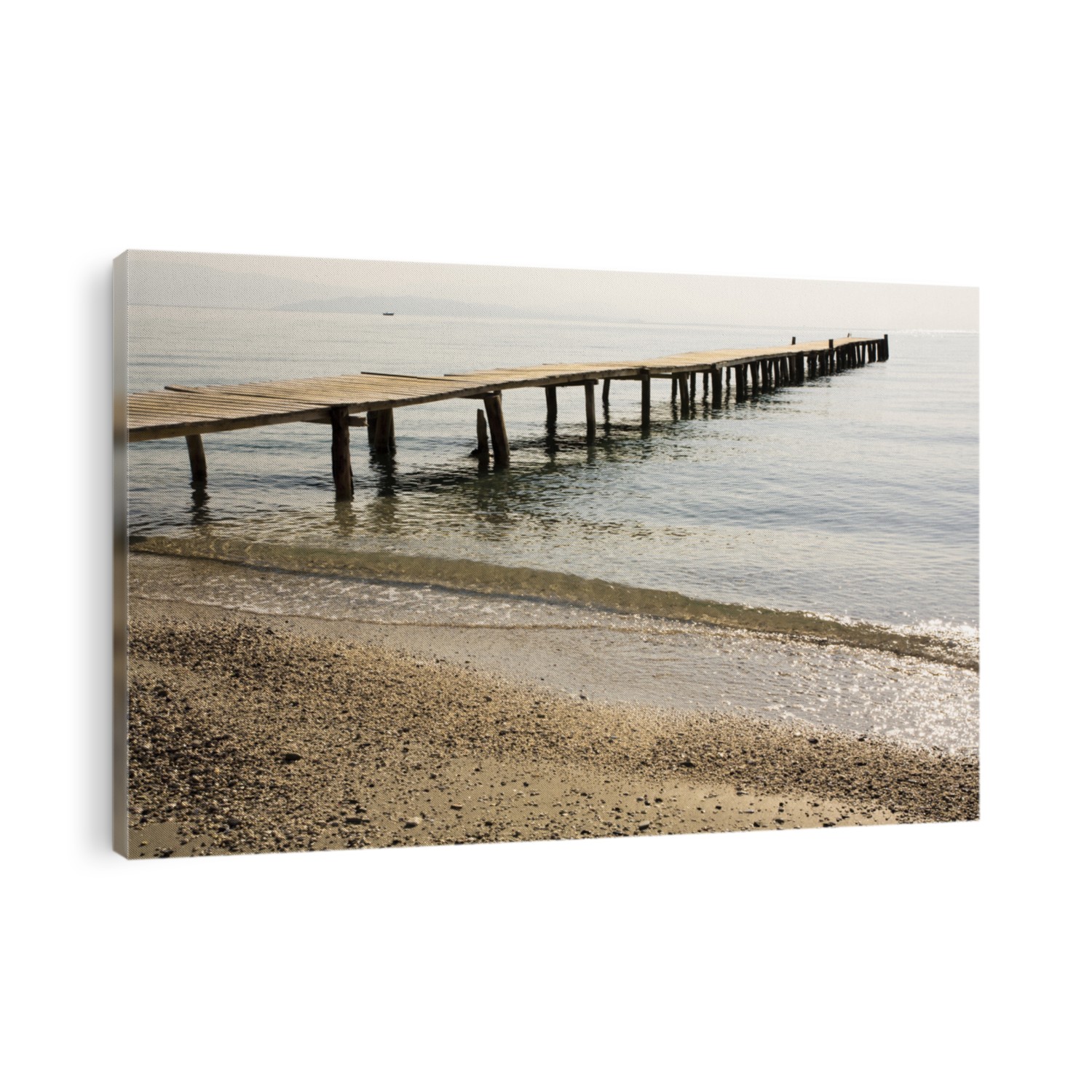 wooden jetty at beach of Ipsos, Corfu, in the morning