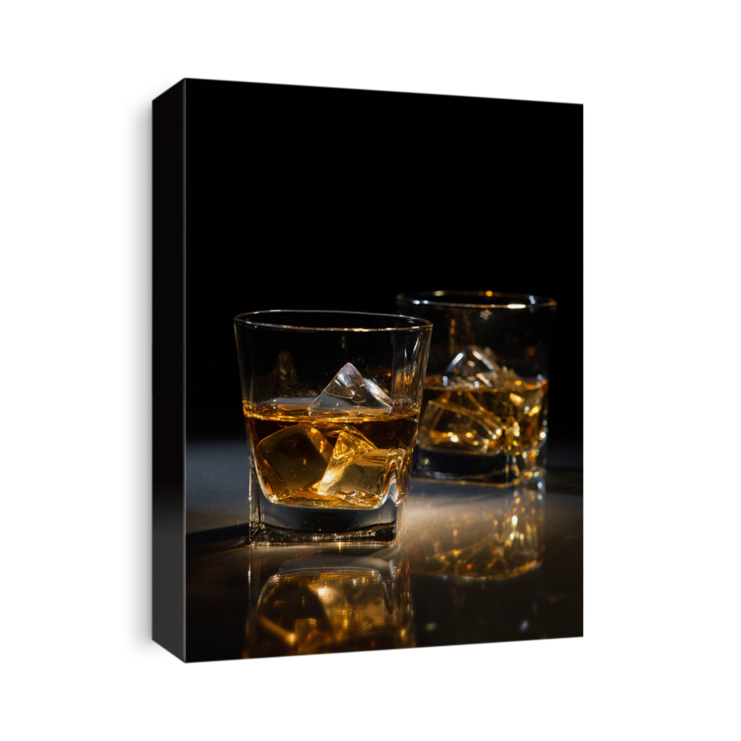 Glasses of whiskey with ice cubes 